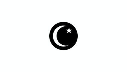 Islamic crescent moon and star symbol in black circle isolated