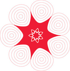 Abstract Floral Design with Concentric Circles in Red and White Minimalist Graphic with Flower Motif in Center for Decorative Art