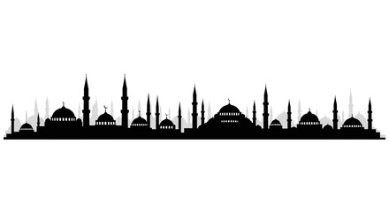 Islamic city skyline silhouette, mosques and minarets design