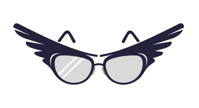 A stylized pair of eyeglasses with elegant wings extending from the sides, creating a unique symbol of vision, intellect, and freedom.