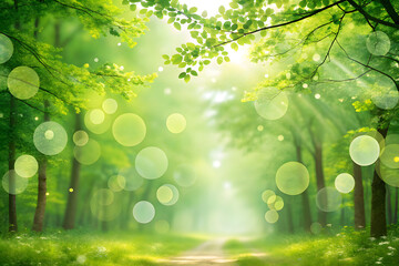 Sunlit Forest Path with Bokeh Lights sunlight trees