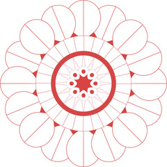 Geometric Red and White Mandala Design with Circular and Triangular Elements Ideal for Backgrounds and Decorative Purposes representing Harmony and Balance