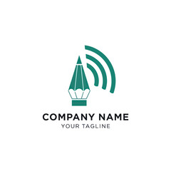 Creative Pencil with Wireless Signal Waves Logo Design Concept.