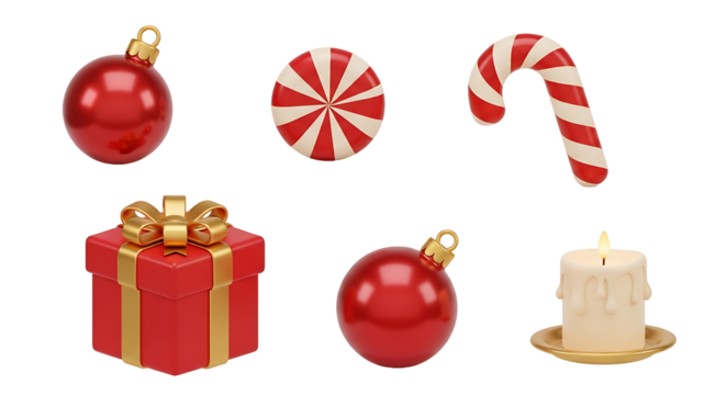 Christmas Ornament Gift Box Candy Cane Candle Festive Holiday Season