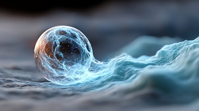 Glowing Energy Ball with Flowing Light Streams and Dreamy Background