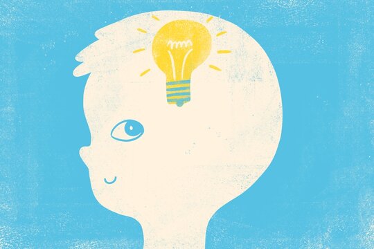 Child&rsquo;s Head with Shining Light Bulb &mdash; Creative Idea Concept Illustrat