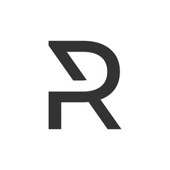 A minimalist, modern, and abstract dark grey letter R logo on a clean white background.