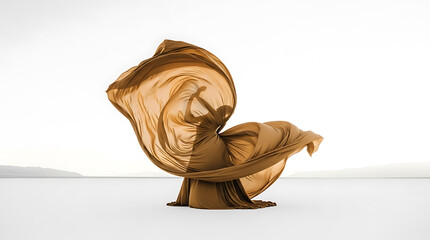 Dynamic Golden Fabric Dance in a Vast Landscape