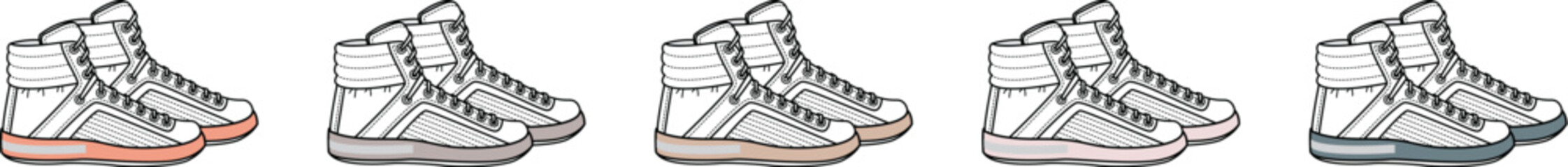 Collection of Various High-Top Sneakers in Different Colors, Ideal for Sports and Casual Wear