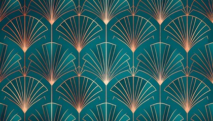 Teal and copper art deco fan pattern