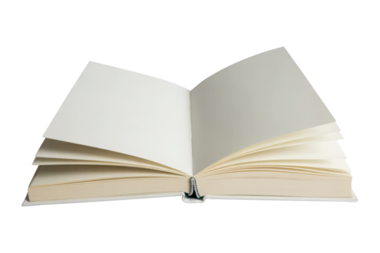 Open book with blank pages mockup. Isolated on transparent background