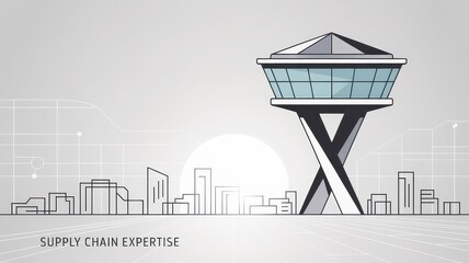 Modern Water Tower with Abstract Cityscape and Technology Lines