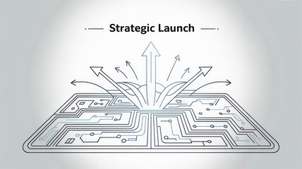 Dynamic Launch Concept with Arrows and Circuit Board Design Elements