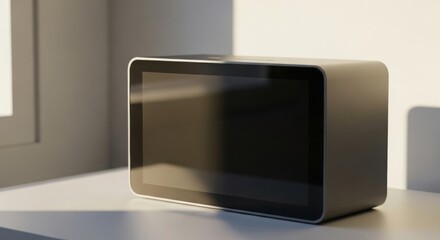 Obraz premium Modern smart display device on table with natural light in minimalist interior.
