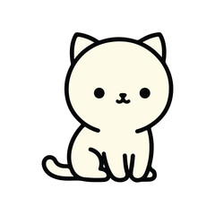 Cute white cat sitting with happy kawaii face for pet shop animal care or adorable kitten character mascot branding
