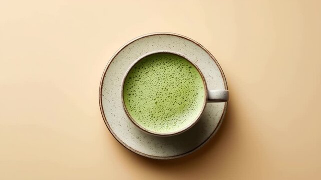 白いカップの抹茶を俯瞰で表現
