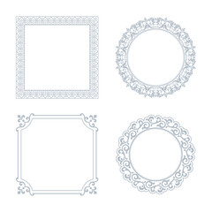 Set of decorative frames Elegant vector element for design in Eastern style, place for text. Floral gray and white borders. Lace illustration for invitations and greeting cards