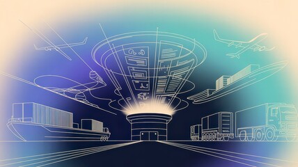 Futuristic Concept of Cargo and Transportation Logistics Hub Design