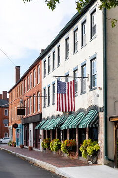 Sidewalk Main Street Downtown American Flag 