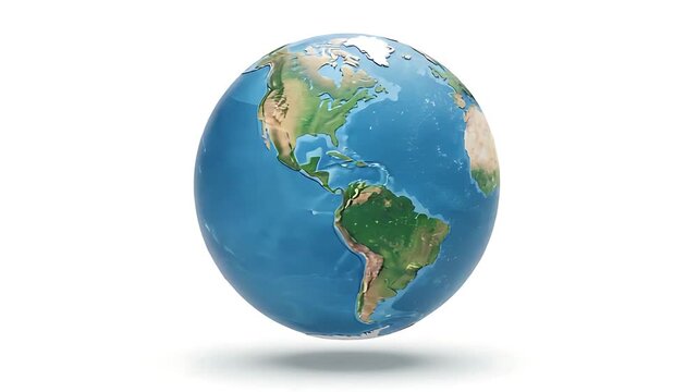 3D rendering of Earth rotating on white background, for science, business, and education purposes