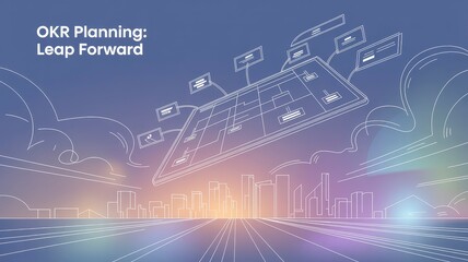 OKR Planning Concept with Urban Landscape and Futuristic Design