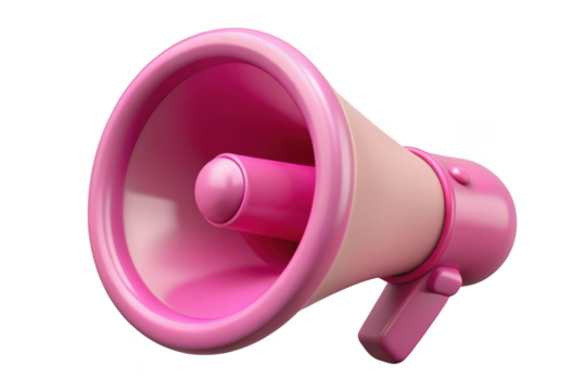 Pink megaphone clipart, 3d rendered loudspeaker for announcements, promotions, and marketing communication, vector illustration, isolated on transparent background