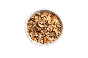 Delicious mushroom rice bowl stock image, perfect for healthy eating and recipe illustrations, isolated on transparent background