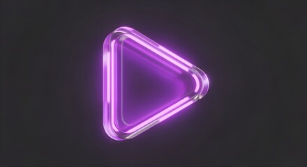 Glowing Neon play icon button in purple 3D glass style, isolated symbol for video player or streaming interface.