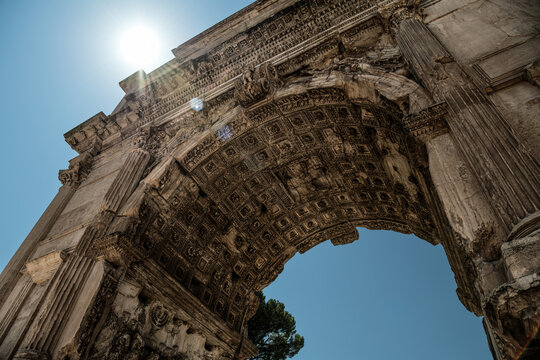 Low Angle View of the Arch of Titus (Arco di Tito) on the Via Sacra - Rome, Italy