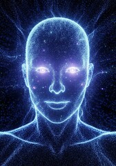 Blue lightning fractal glow concept of a human skull x-ray wave