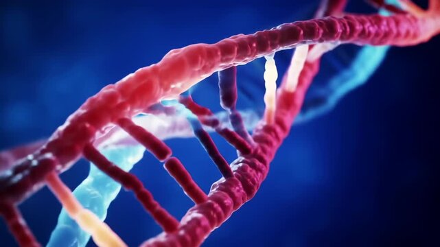 A close-up illustration of a DNA double helix against a blue background - Powered by Adobe