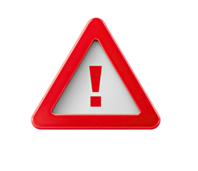 A glossy, red hazard triangle with a white interior and a bold exclamation mark in the center