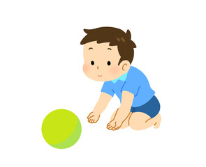 ボールを転がしている子どものイラスト