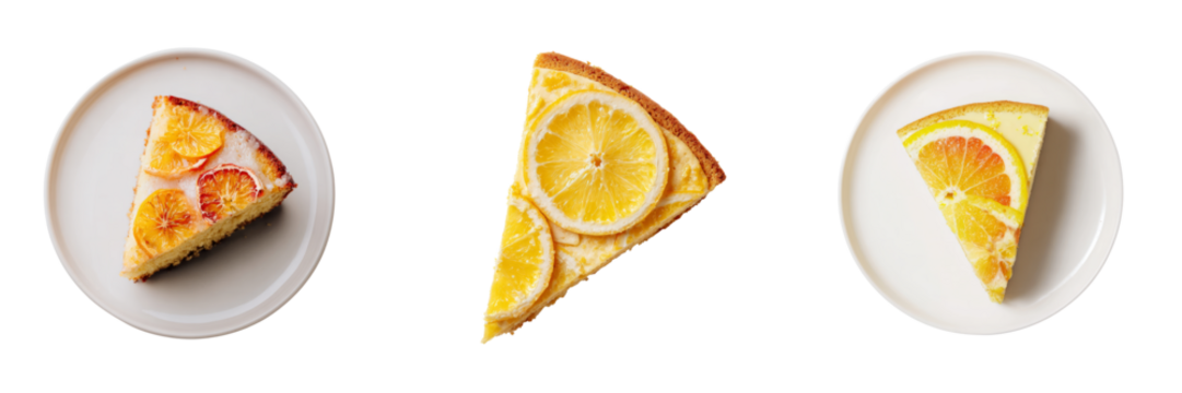 Sliced lemon cake on a plate culinary art transparent background bright kitchen top view