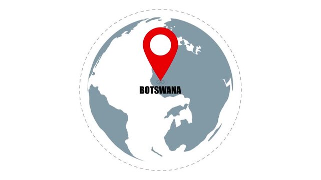 Location of the country Botswana with GPS location tracking icon animation.Rotating earth globe with map marker navigation concept.