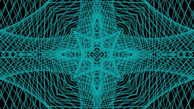 Cyan luminous mesh star geometric animation with 3D grid rotation