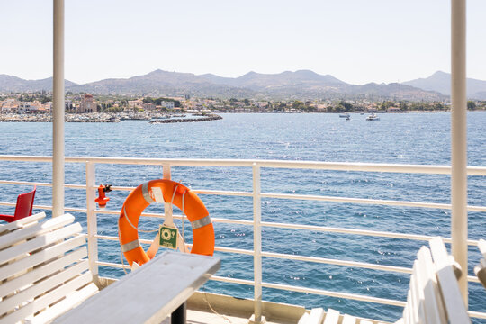 View of Aegina Island from ferry boat 