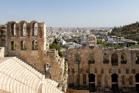 Landscape of Herod Atticus Odeon monument in Acropolis, Athens