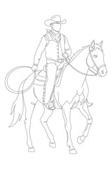 line drawing of cowboy riding horse
