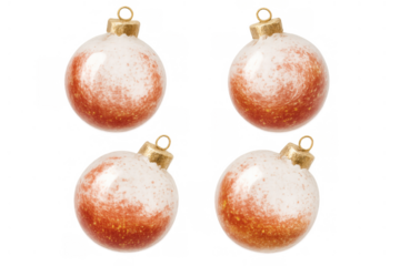 Christmas baubles set showcasing festive red and white glitter and golden caps, perfect for holiday decoration themes. Transparent background