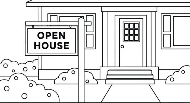 Open house real estate property listing for sale sign cartoon - Powered by Adobe