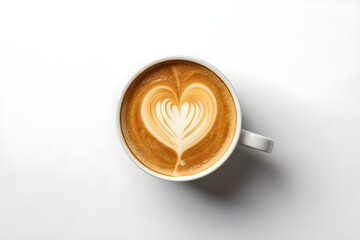 Coffee Cup with Latte Art on White Background  