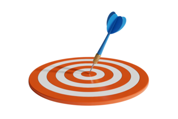 Dart hitting the center of a red target symbolizing goal achievement