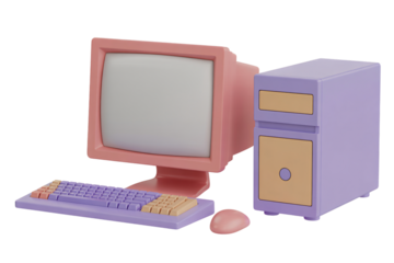 Vintage desktop computer with keyboard and mouse in pastel colors