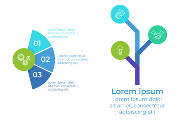 Infographic set with circular design with numbered segments and tree layout. Information presented in structured format for easy understanding of complex concepts