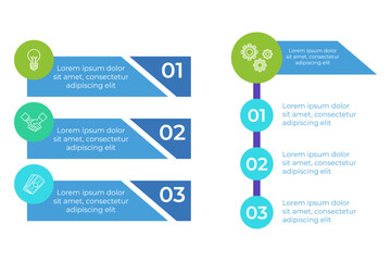 Infographic set presenting organized information using colors and icons to highlight key concepts. Designed for easy understanding of various topics in structured manner