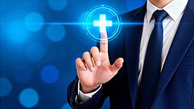 businessman pressing virtual button