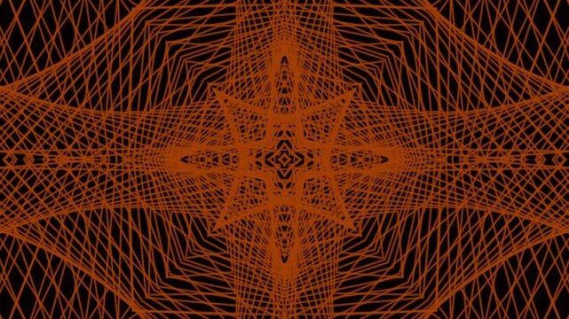 Glowing orange abstract star web rotation animation on dark background