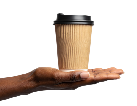 Side View of Hand Holding Eco-Friendly Paper Drink Cup Without Lid, Isolated Transparent Background