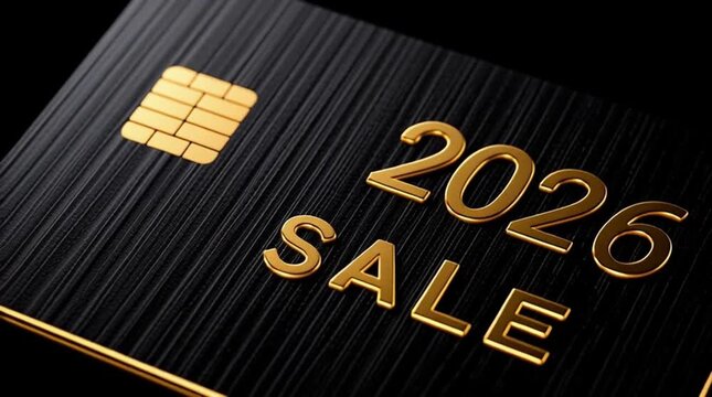 The golden text "2026 sale" on the black bank card layout. Online store. Commercial proposal.
